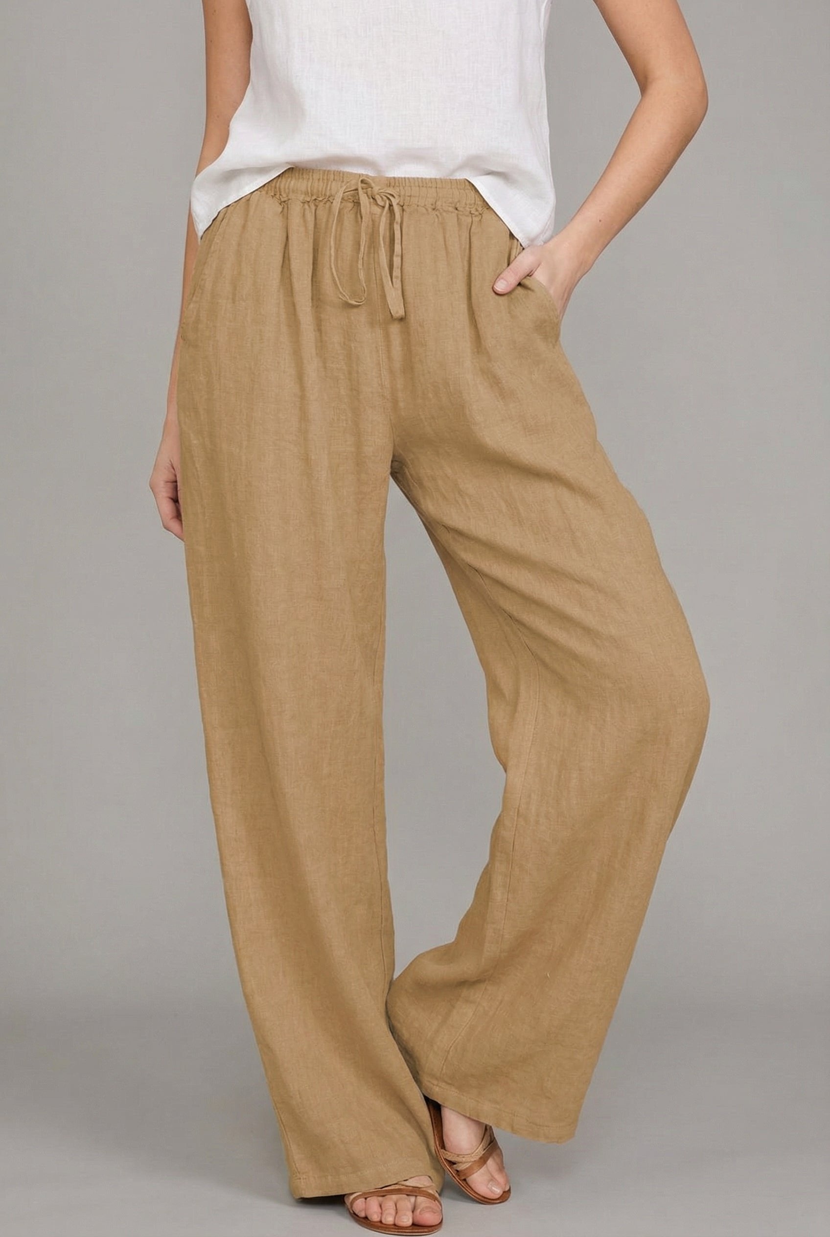 Amelia | Women's Relaxed Drawstring Wide Leg Pants Linen Summer