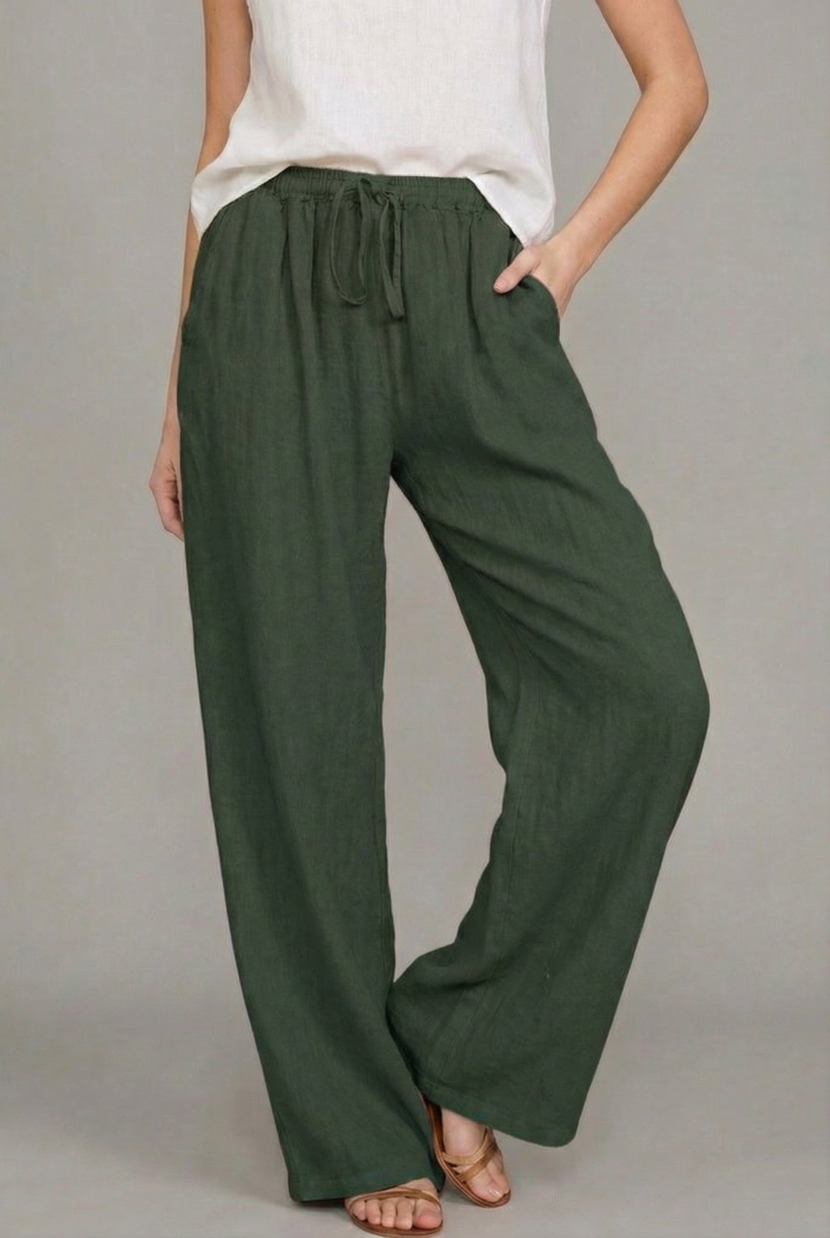 Amelia | Women's Relaxed Drawstring Wide Leg Pants Linen Summer