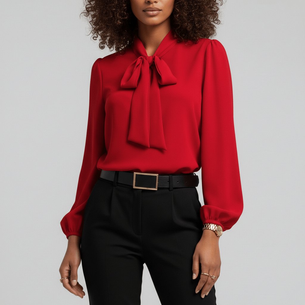 Penelope | Women's Relaxed-Fit Bow-Tie Neck Long-Sleeve Blouse