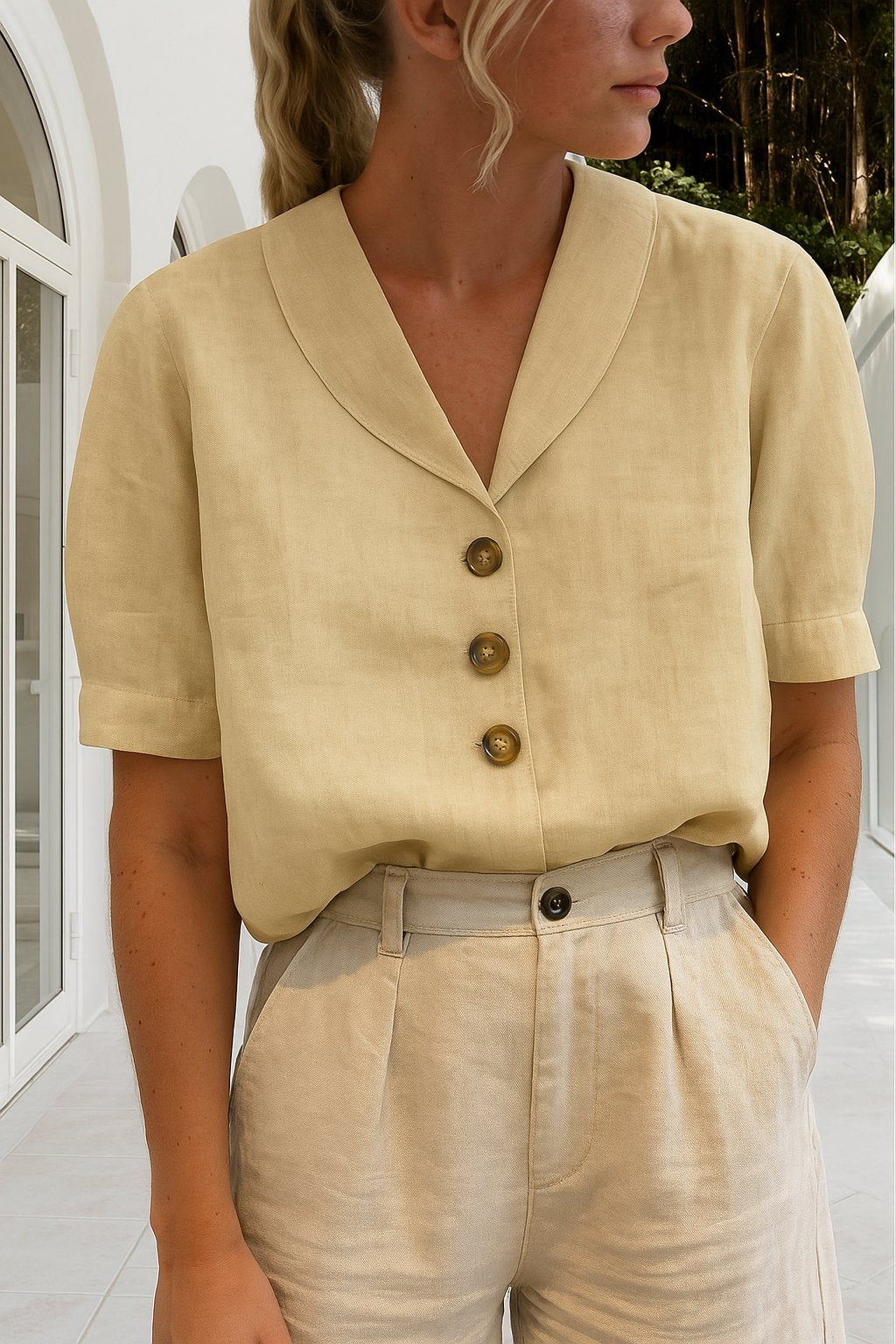 Charlotte | Women's Relaxed-Fit Button-Front Short-Sleeve Collared Blouse