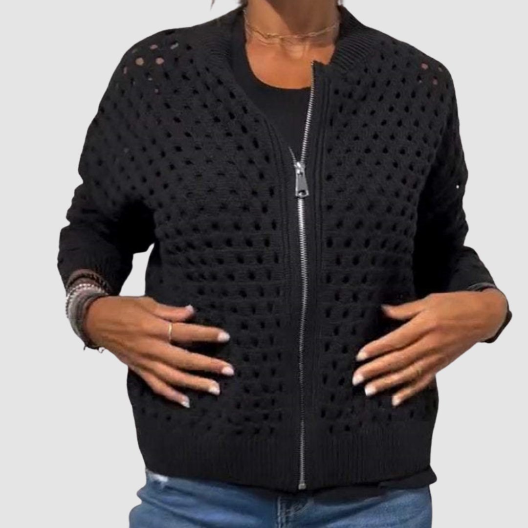 Luna | Women's Relaxed-Fit Hollow-Knit Zip-Up Cardigan