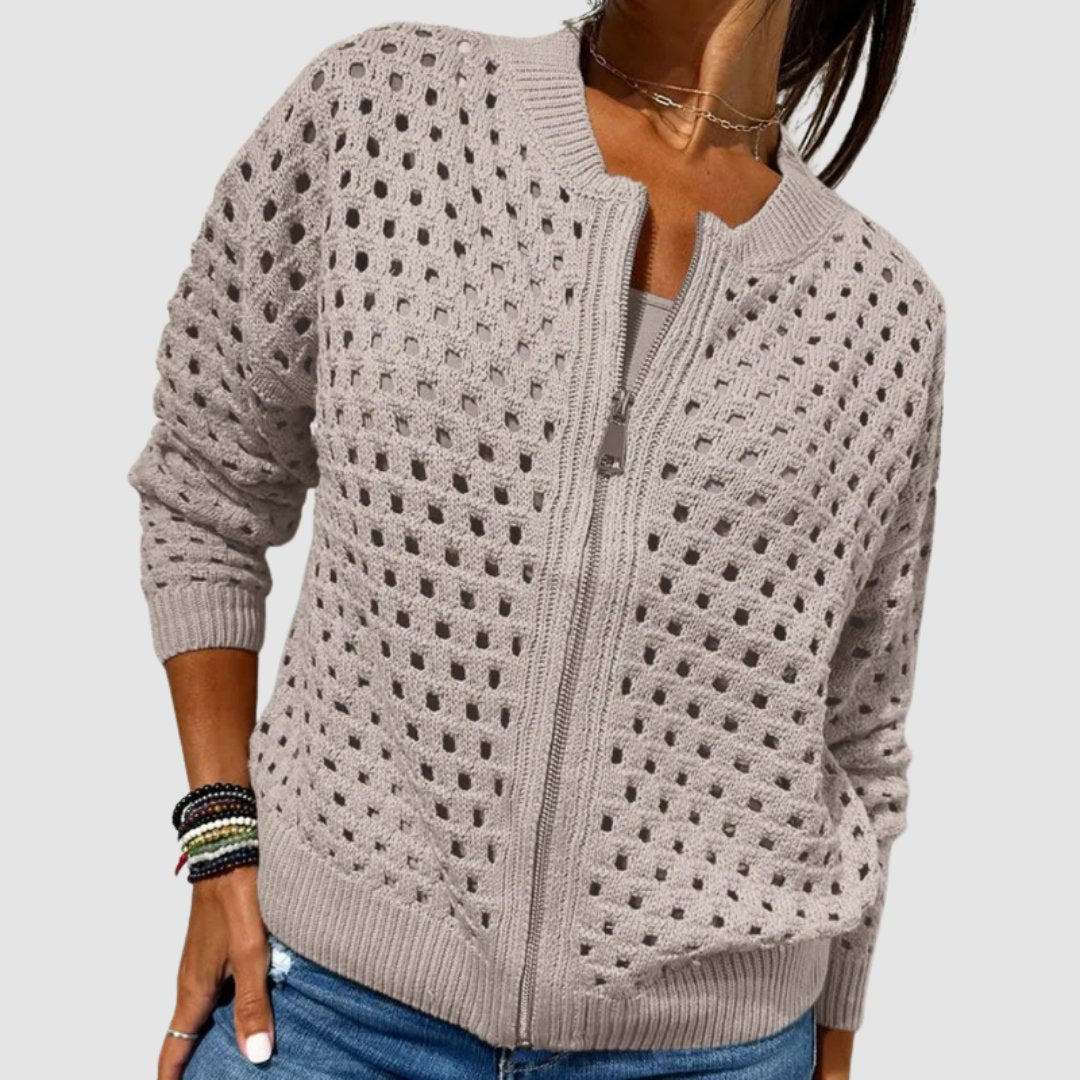 Luna | Women's Relaxed-Fit Hollow-Knit Zip-Up Cardigan