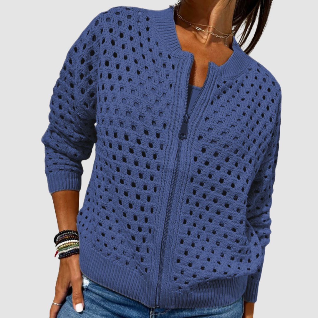 Luna | Women's Relaxed-Fit Hollow-Knit Zip-Up Cardigan