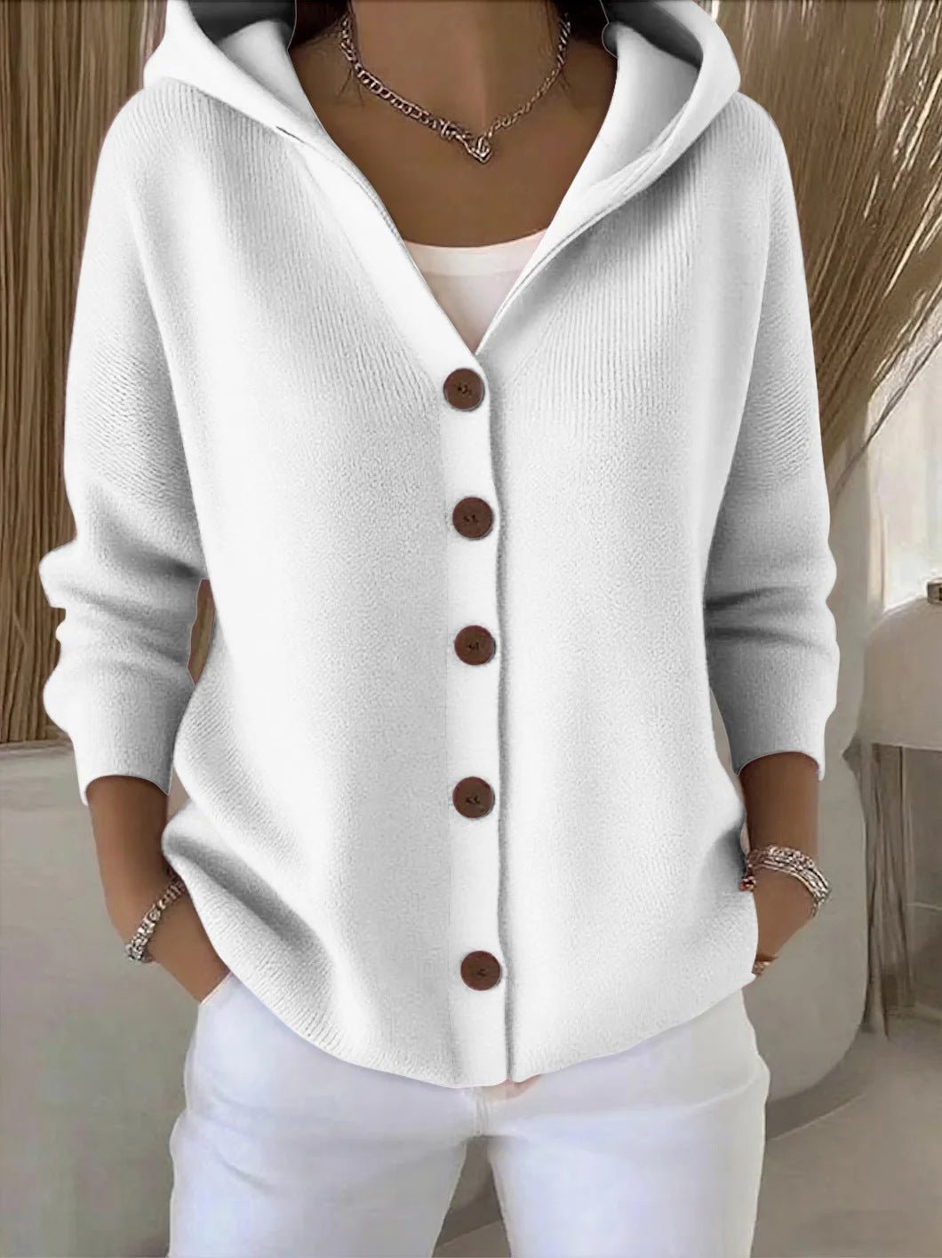 Mia | Women's Relaxed-Fit Hooded Button-Front Knit Cardigan