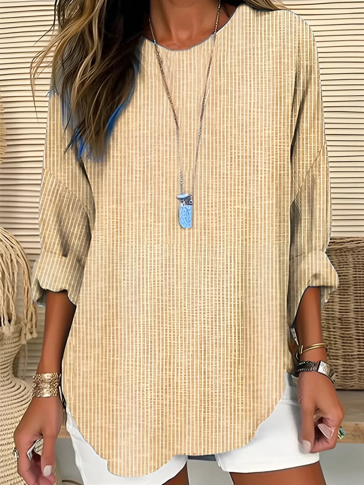 Camila | Women's Relaxed-Fit Long-Sleeve Striped Crew Neck Blouse