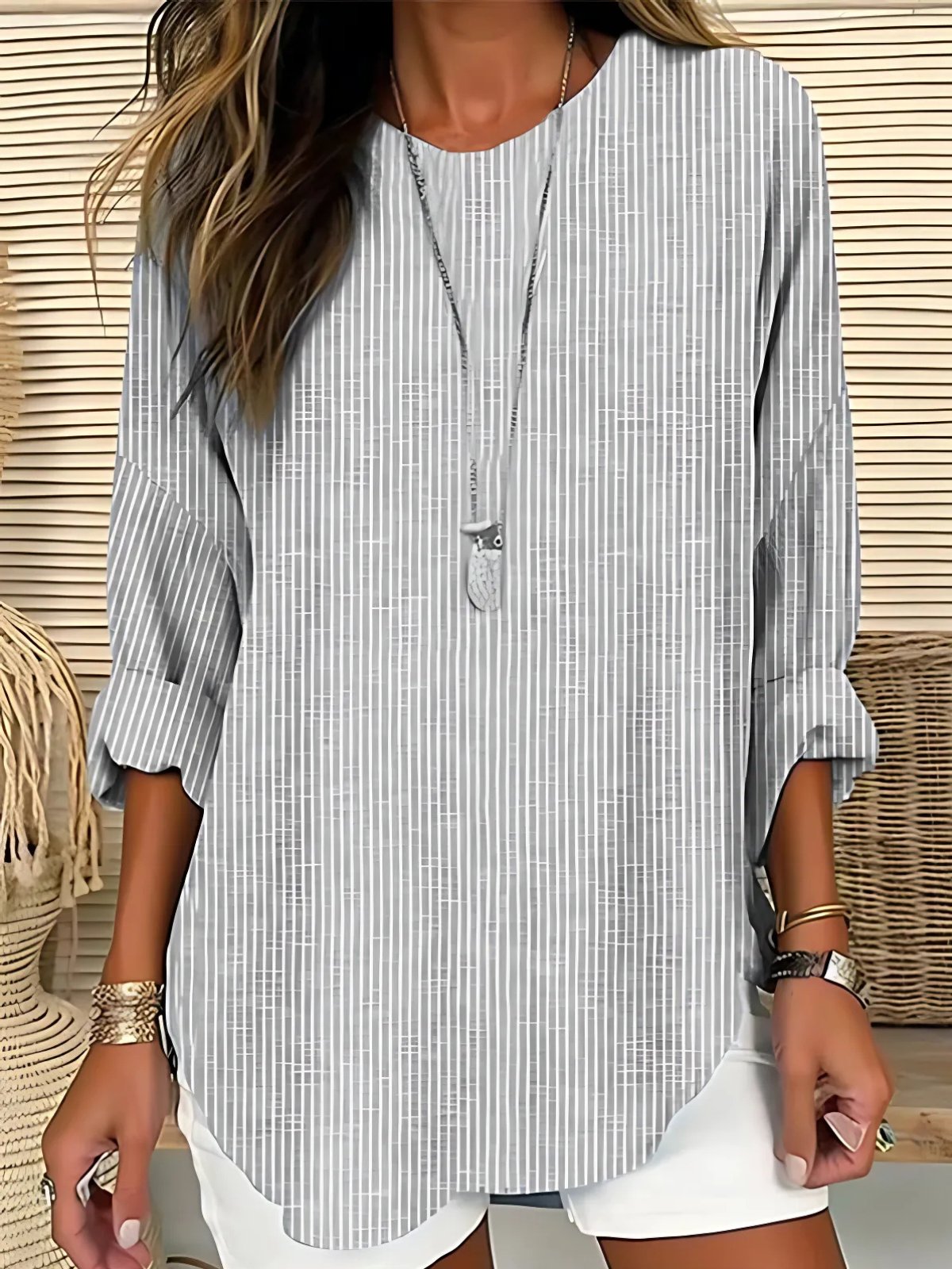 Camila | Women's Relaxed-Fit Long-Sleeve Striped Crew Neck Blouse