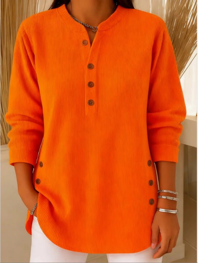 Camila | Women's Relaxed-Fit Longline Henley Ribbed Tunic Top