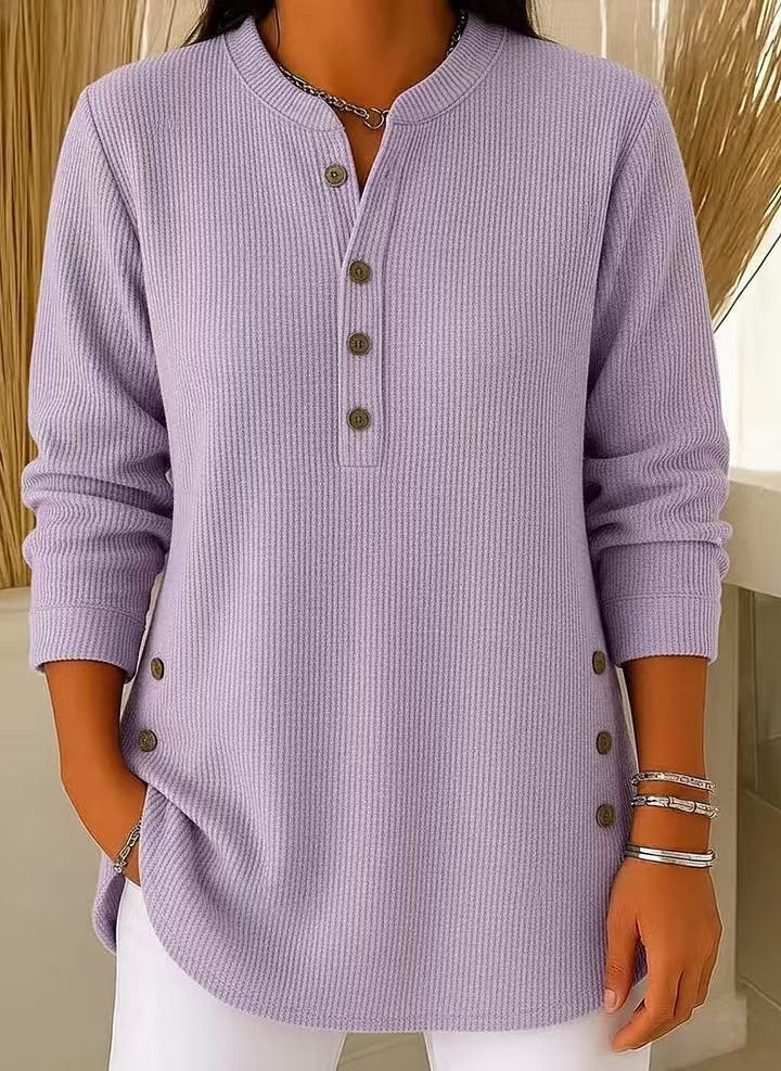 Camila | Women's Relaxed-Fit Longline Henley Ribbed Tunic Top