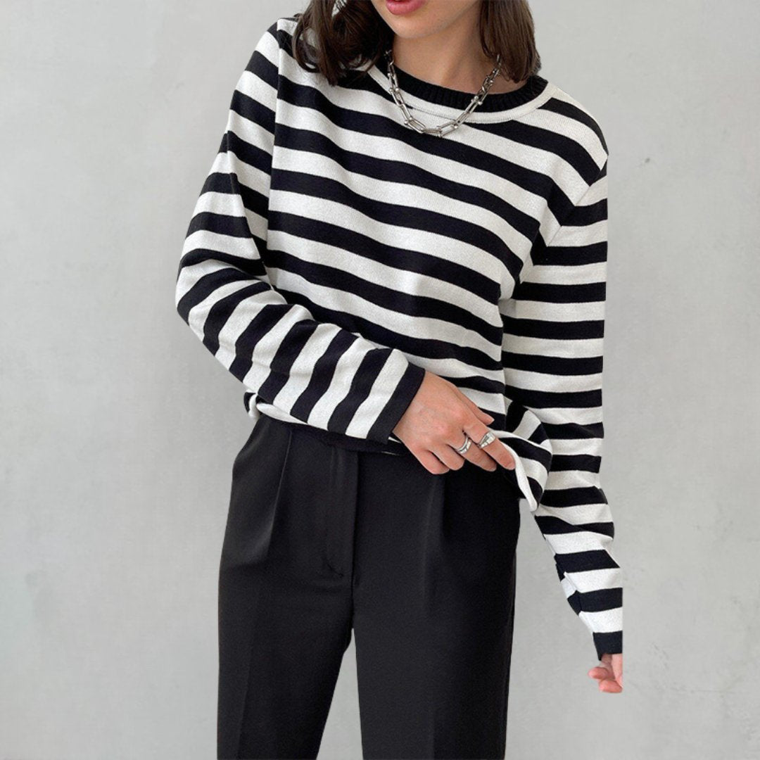 Evelyn | Women's Relaxed-Fit Nautical Striped Long Sleeve Sweater