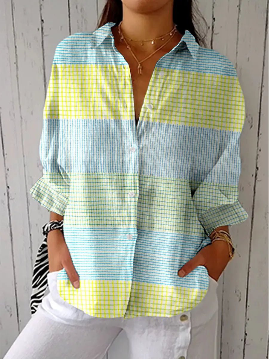 Madison | Women's Relaxed-Fit Pastel Grid Button-Front Blouse