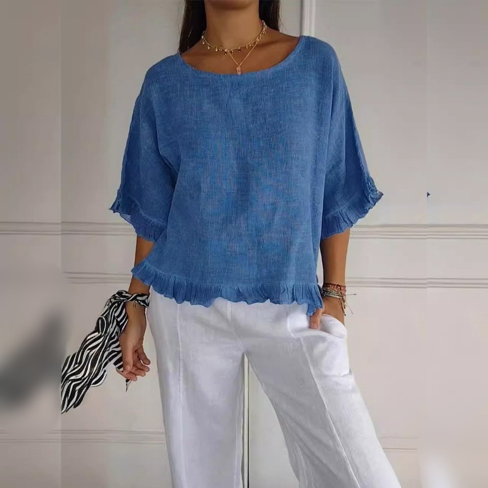 Aria | Women's Relaxed-Fit Ruffle-Hem Linen Blouse
