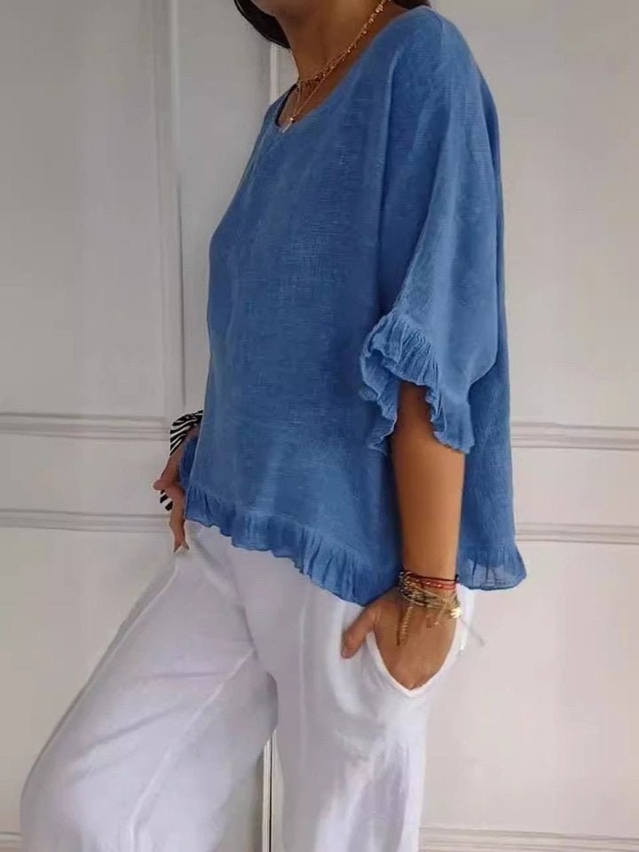 Aria | Women's Relaxed-Fit Ruffle-Hem Linen Blouse