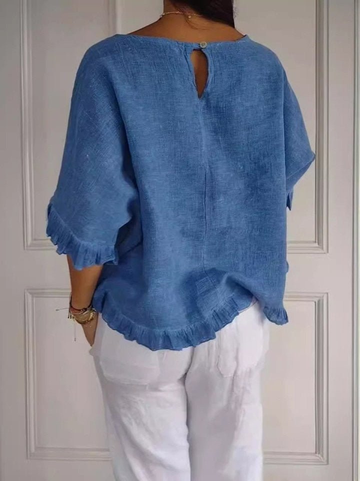 Aria | Women's Relaxed-Fit Ruffle-Hem Linen Blouse