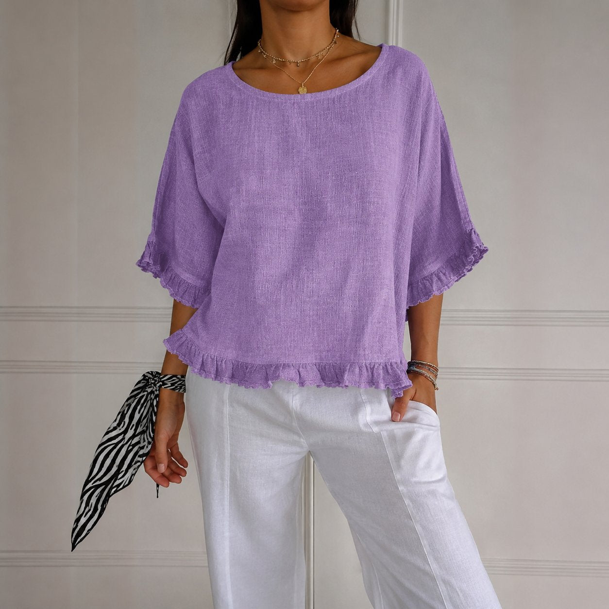 Aria | Women's Relaxed-Fit Ruffle-Hem Linen Blouse