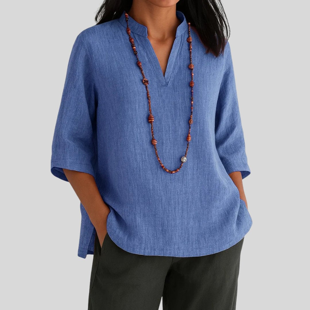 Harper | Women's Relaxed-Fit V-Neck 3/4 Sleeve Linen Tunic
