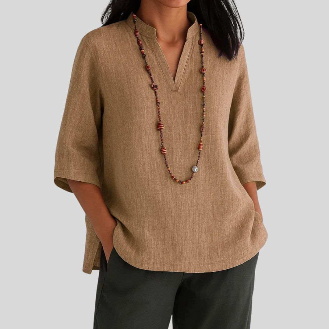 Harper | Women's Relaxed-Fit V-Neck 3/4 Sleeve Linen Tunic