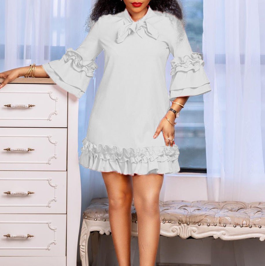 Madison | Women's Ruffle-Hem Bow-Neck Tunic Mini Dress