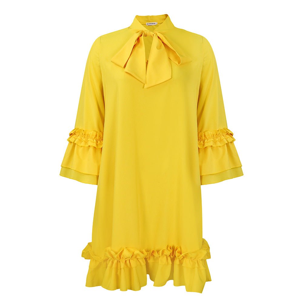 Madison | Women's Ruffle-Hem Bow-Neck Tunic Mini Dress