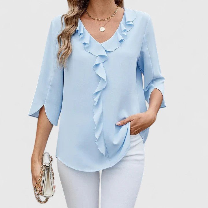 Charlotte | Women's Ruffle V-Neck Half-Sleeve Chiffon Blouse