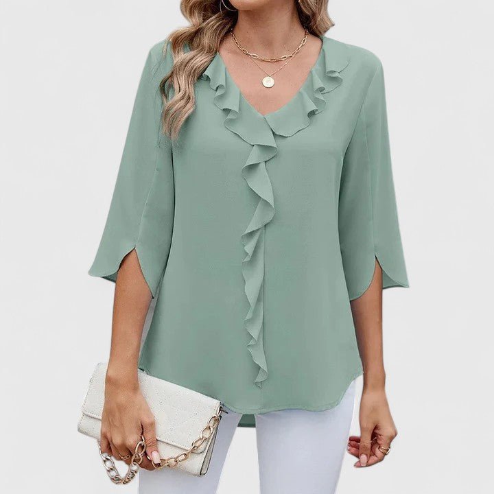 Charlotte | Women's Ruffle V-Neck Half-Sleeve Chiffon Blouse