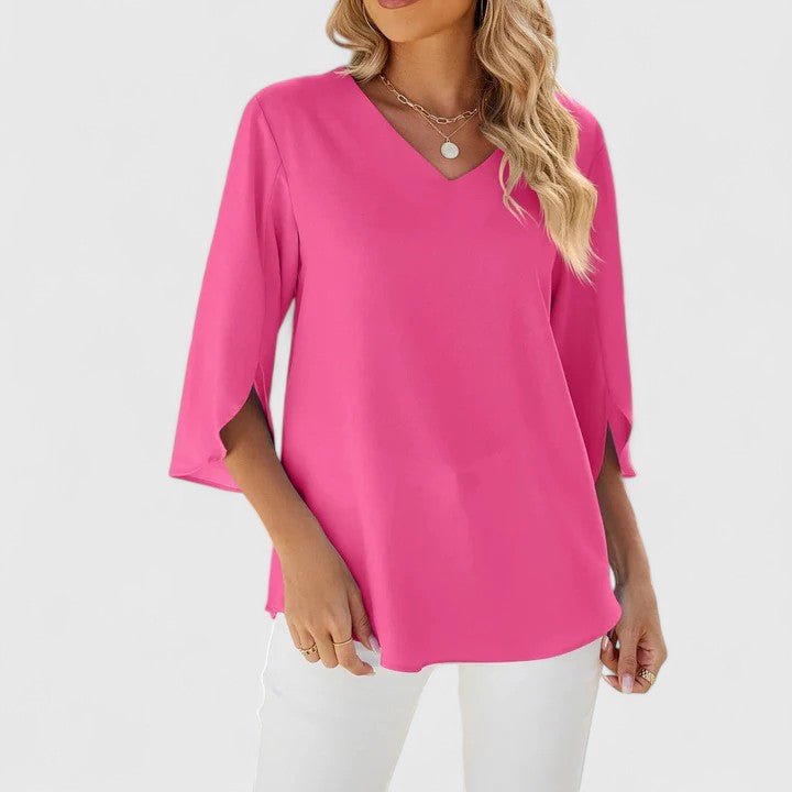 Charlotte | Women's Ruffle V-Neck Half-Sleeve Chiffon Blouse