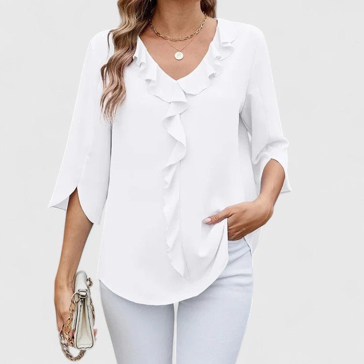Charlotte | Women's Ruffle V-Neck Half-Sleeve Chiffon Blouse