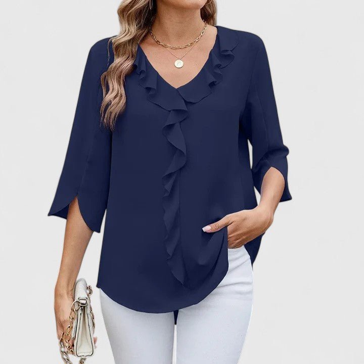 Charlotte | Women's Ruffle V-Neck Half-Sleeve Chiffon Blouse