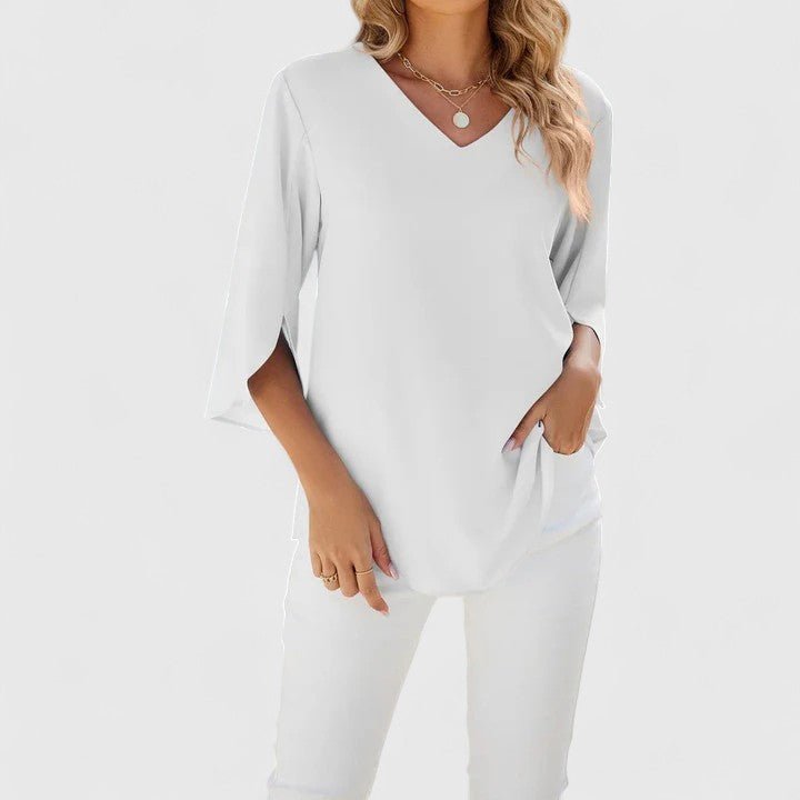 Charlotte | Women's Ruffle V-Neck Half-Sleeve Chiffon Blouse