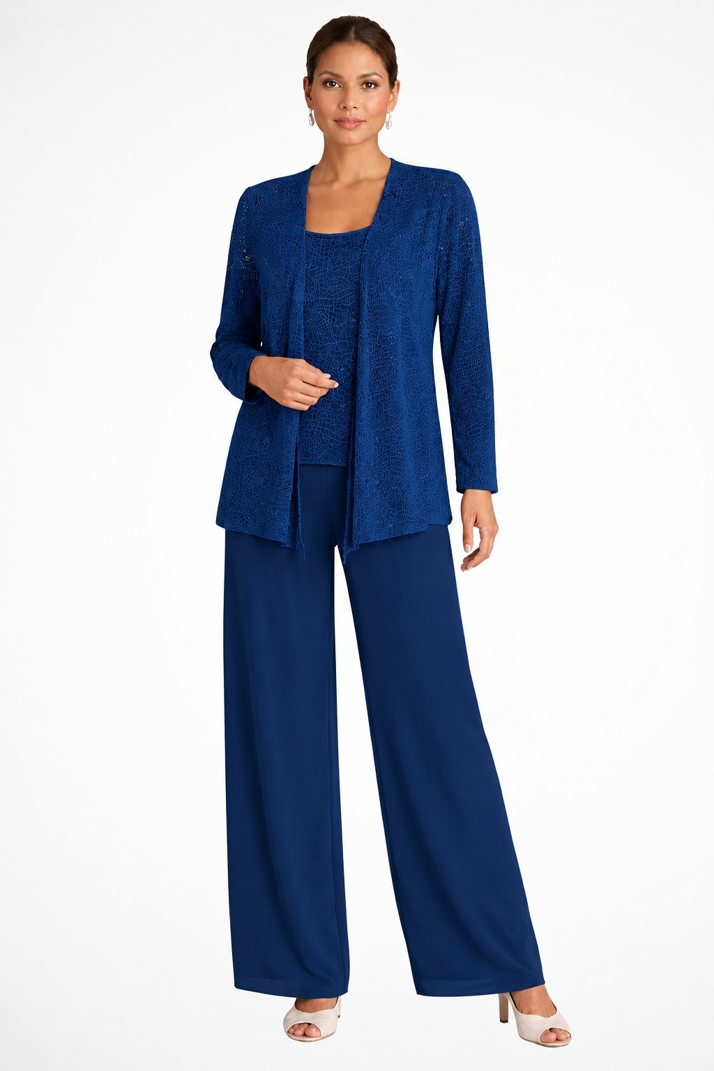 Luna | Women's Sequined Three-Piece Wide Leg Pants Suit Long Sleeve