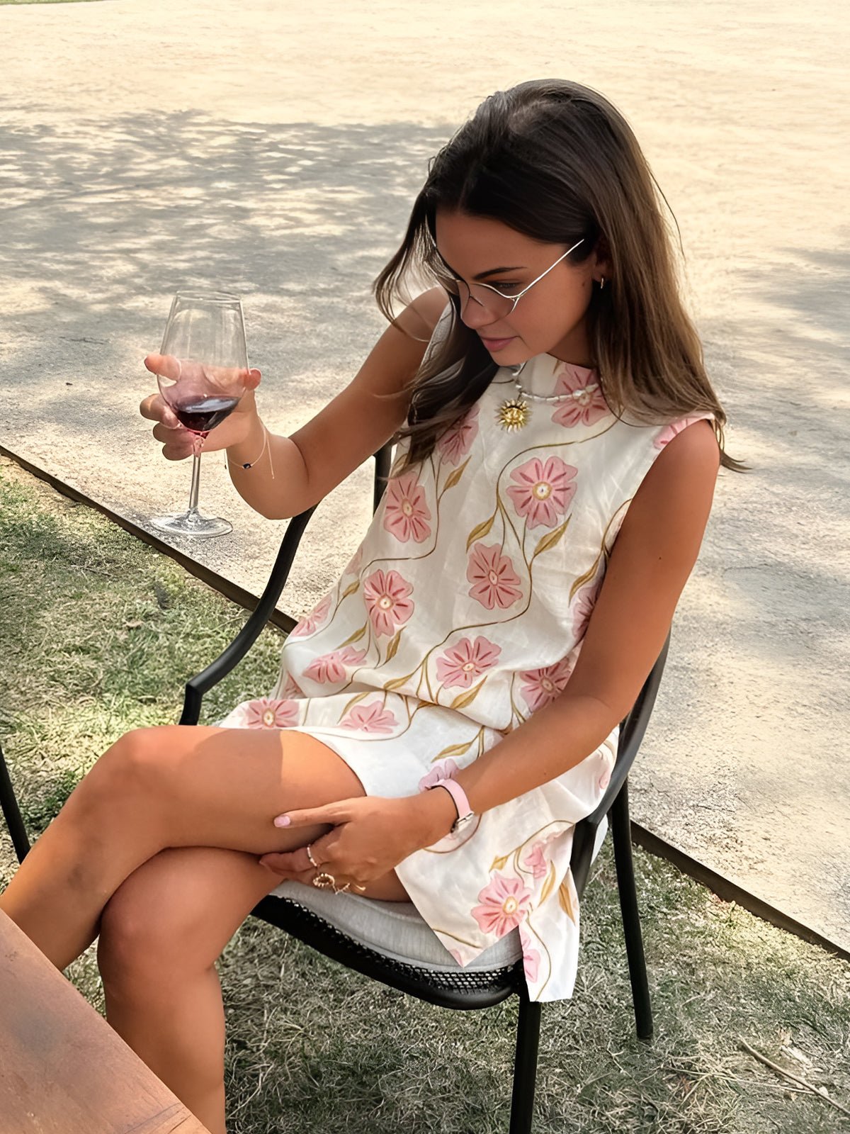 Victoria | Women's Sleeveless A-Line Floral Linen Blouse Dress