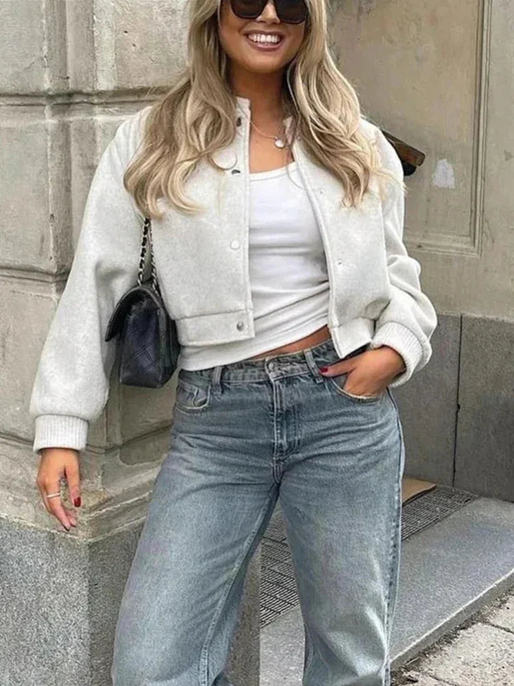 Abigail | Women's Cropped Button Front Bomber Jacket