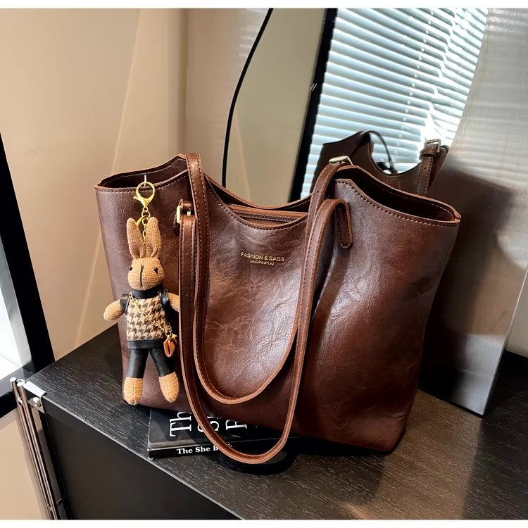 Eleanor | Women's Soft Vegan Leather Shoulder Tote Bag Plush Bunny Charm