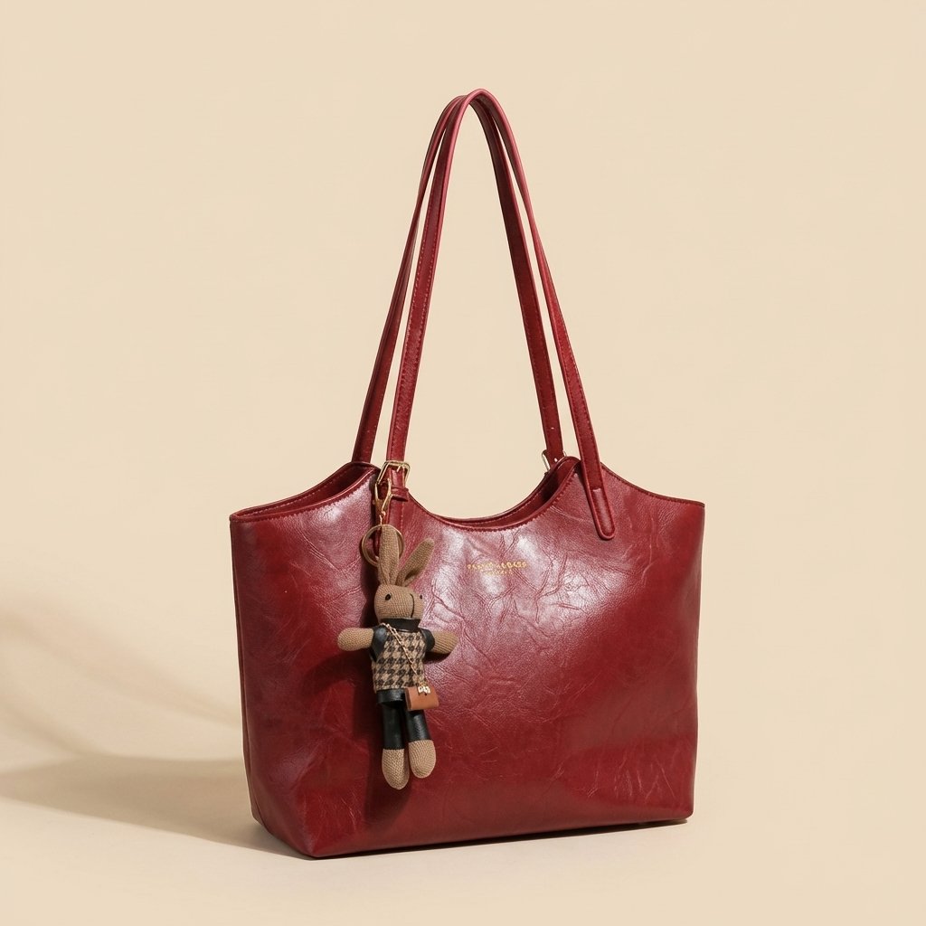 Eleanor | Women's Soft Vegan Leather Shoulder Tote Bag Plush Bunny Charm