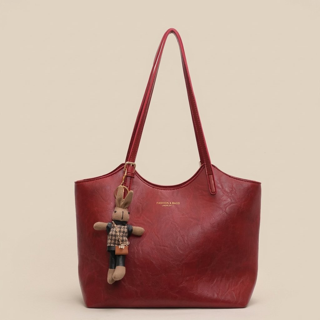 Eleanor | Women's Soft Vegan Leather Shoulder Tote Bag Plush Bunny Charm