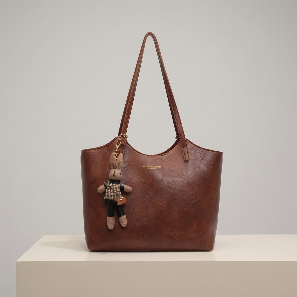 Eleanor | Women's Soft Vegan Leather Shoulder Tote Bag Plush Bunny Charm