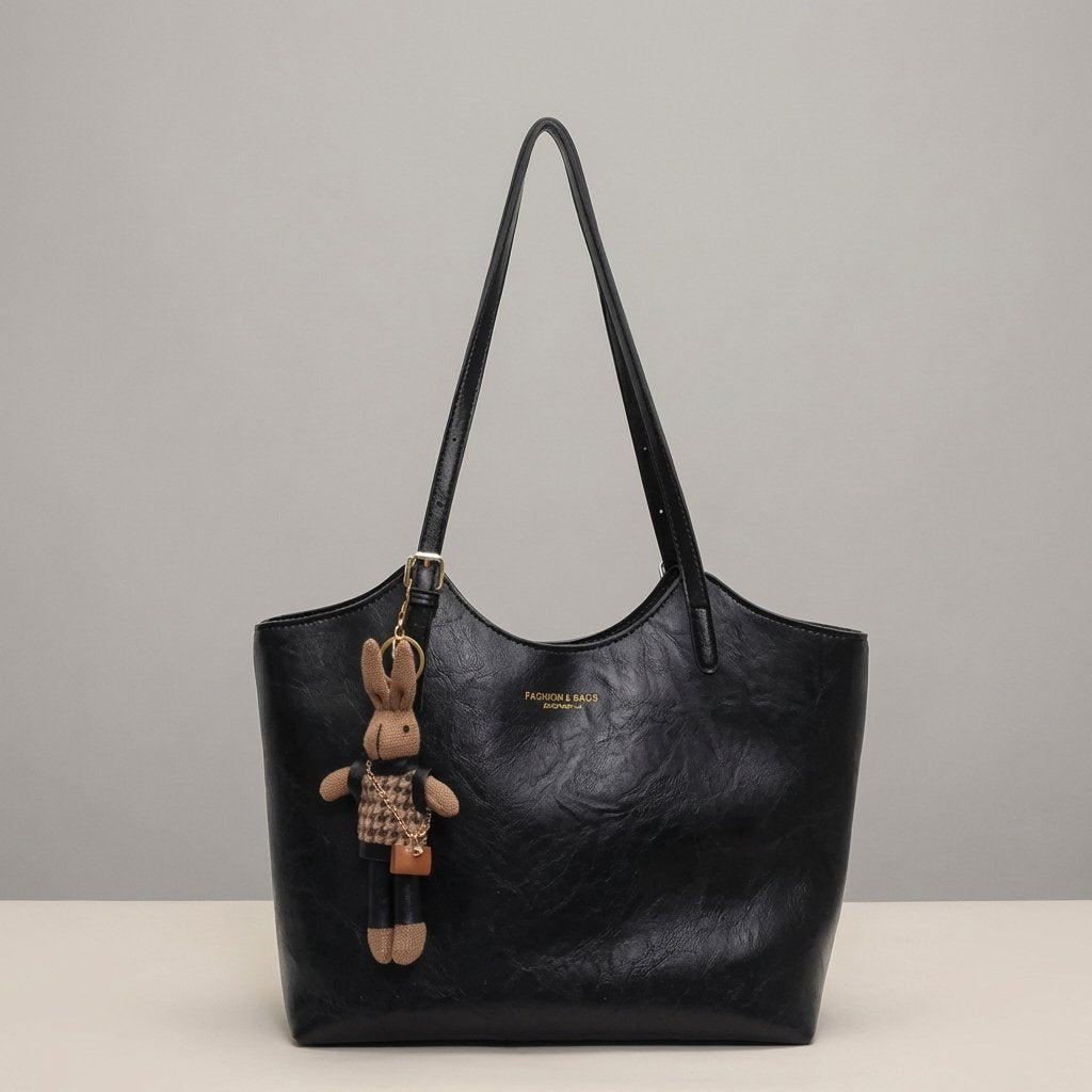 Eleanor | Women's Soft Vegan Leather Shoulder Tote Bag Plush Bunny Charm
