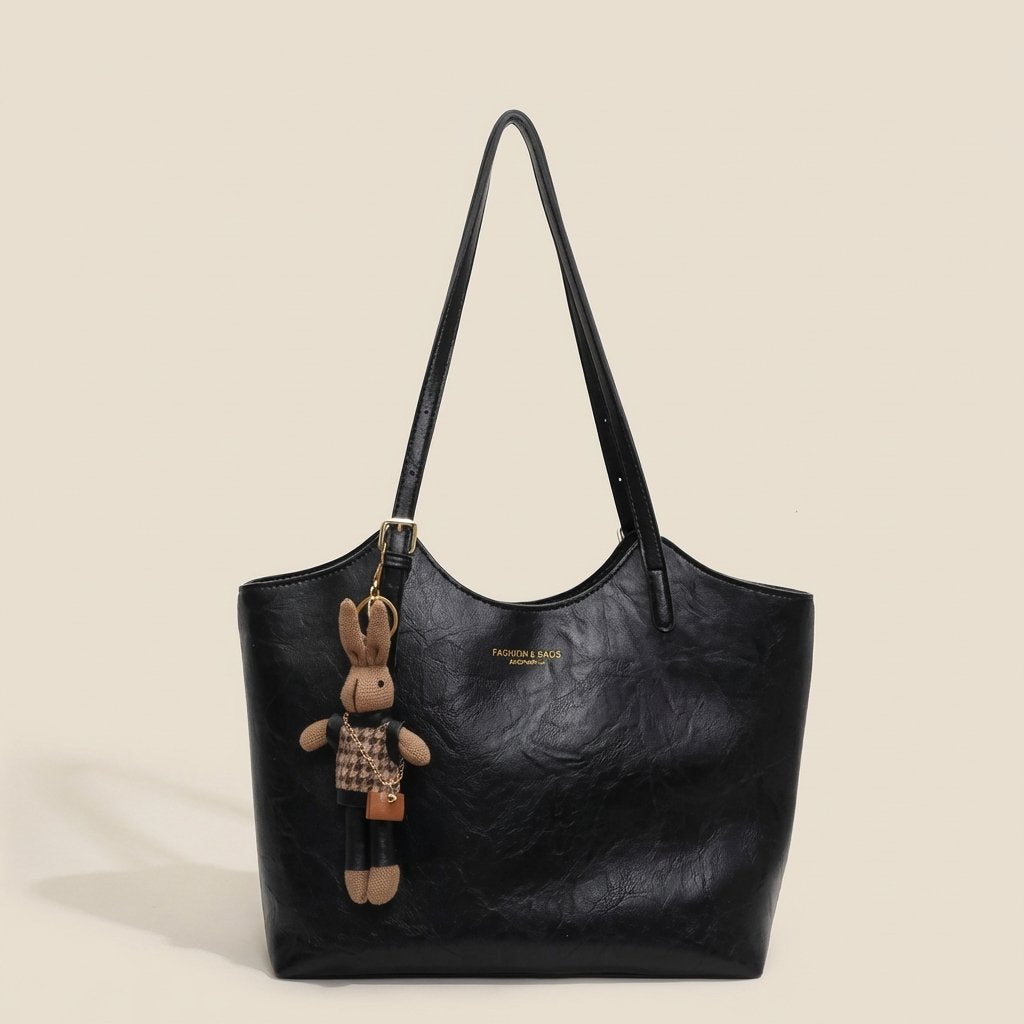 Eleanor | Women's Soft Vegan Leather Shoulder Tote Bag Plush Bunny Charm