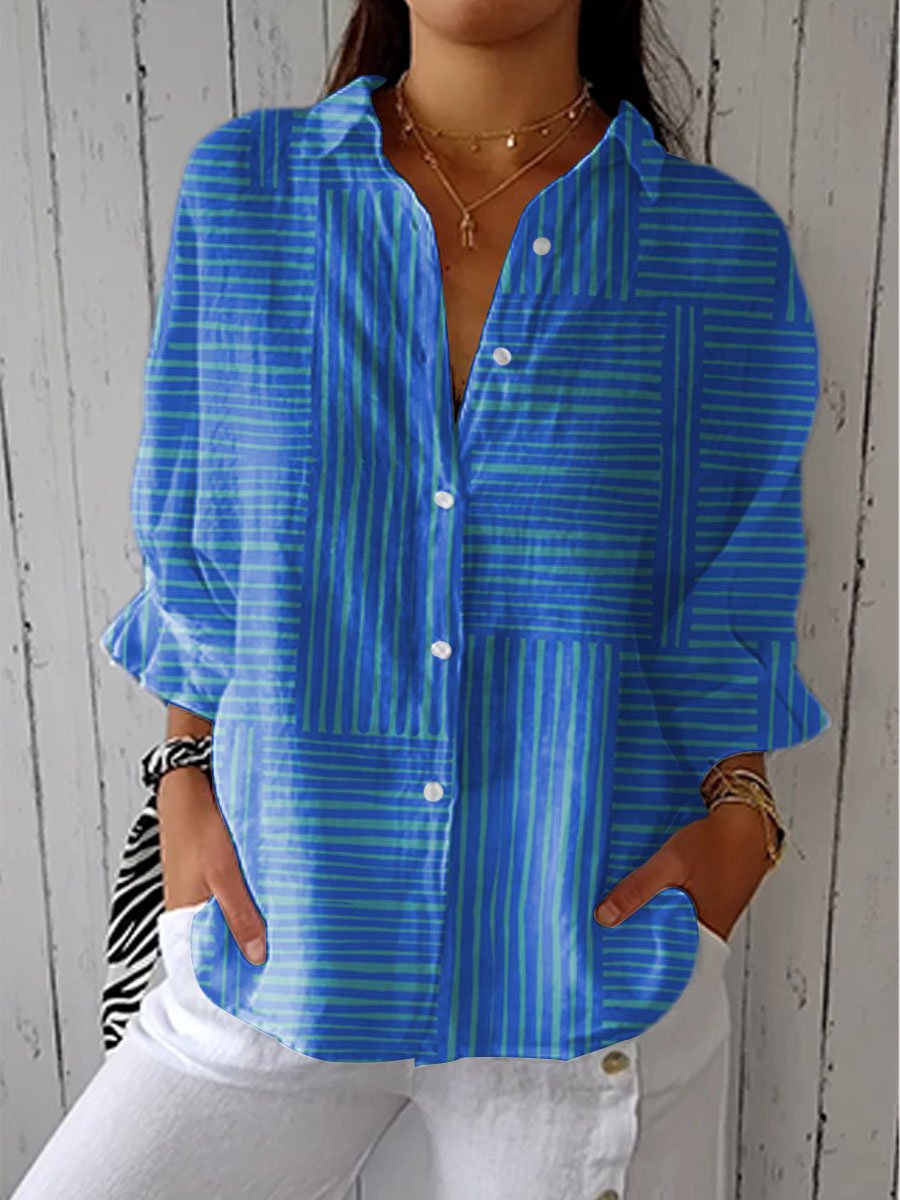 Charlotte | Women's Striped Button Front Blouse V-Neck Relaxed Fit