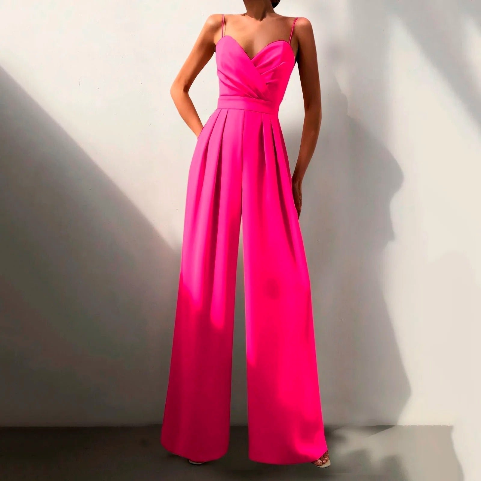 Luna | Women's Sweetheart Neck Spaghetti Strap Wide Leg Pants Jumpsuit