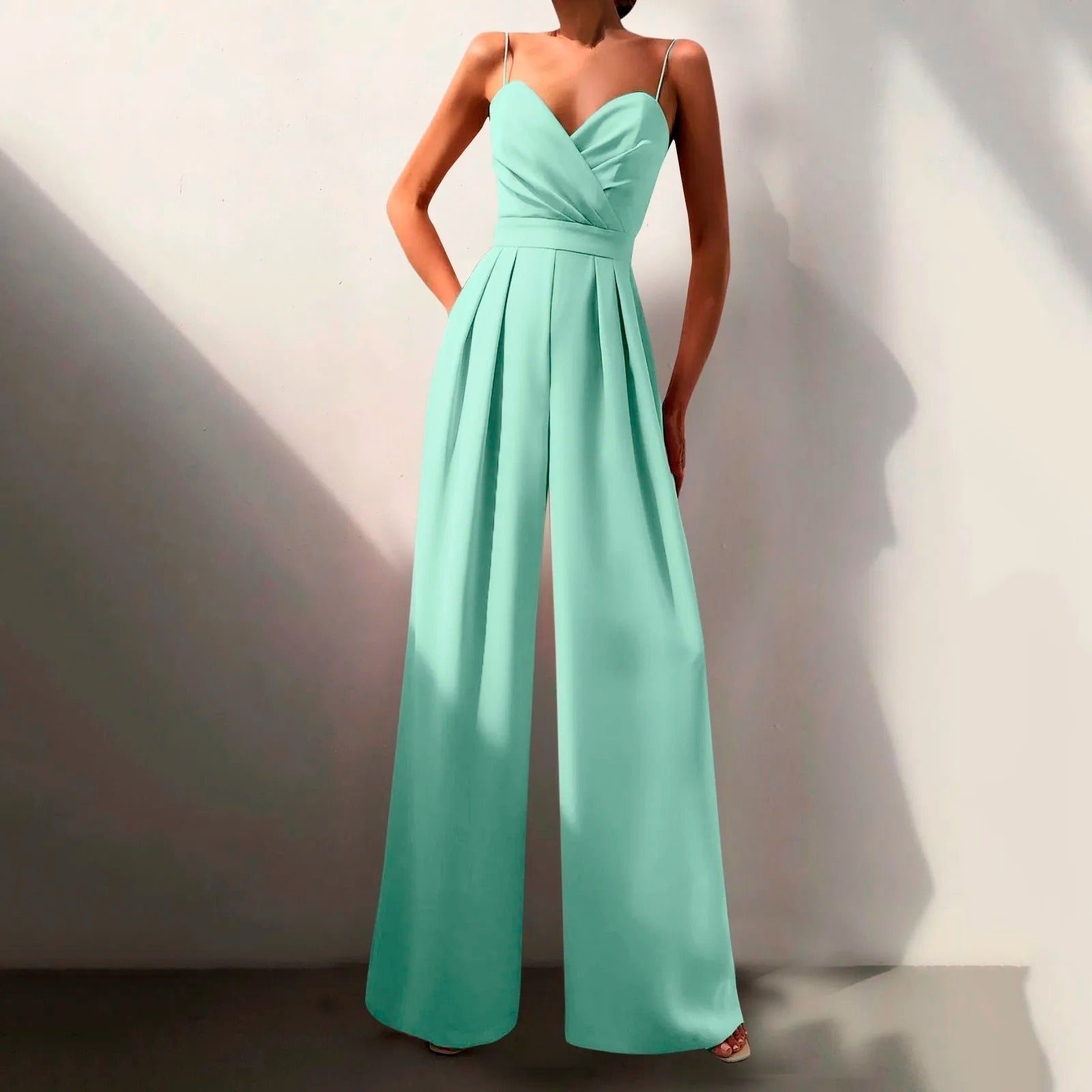 Luna | Women's Sweetheart Neck Spaghetti Strap Wide Leg Pants Jumpsuit