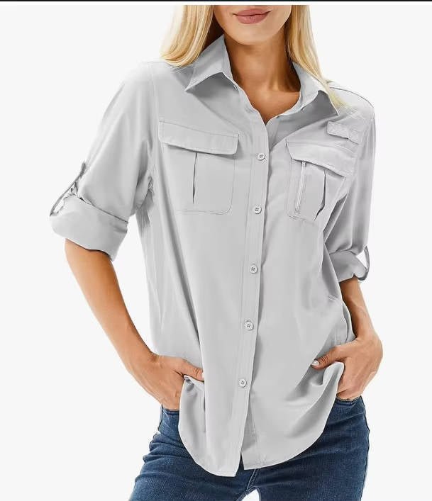 Aria | Women's UPF 50 Long Sleeve Hiking Shirt Roll-Up Safari