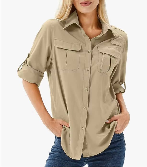 Aria | Women's UPF 50 Long Sleeve Hiking Shirt Roll-Up Safari