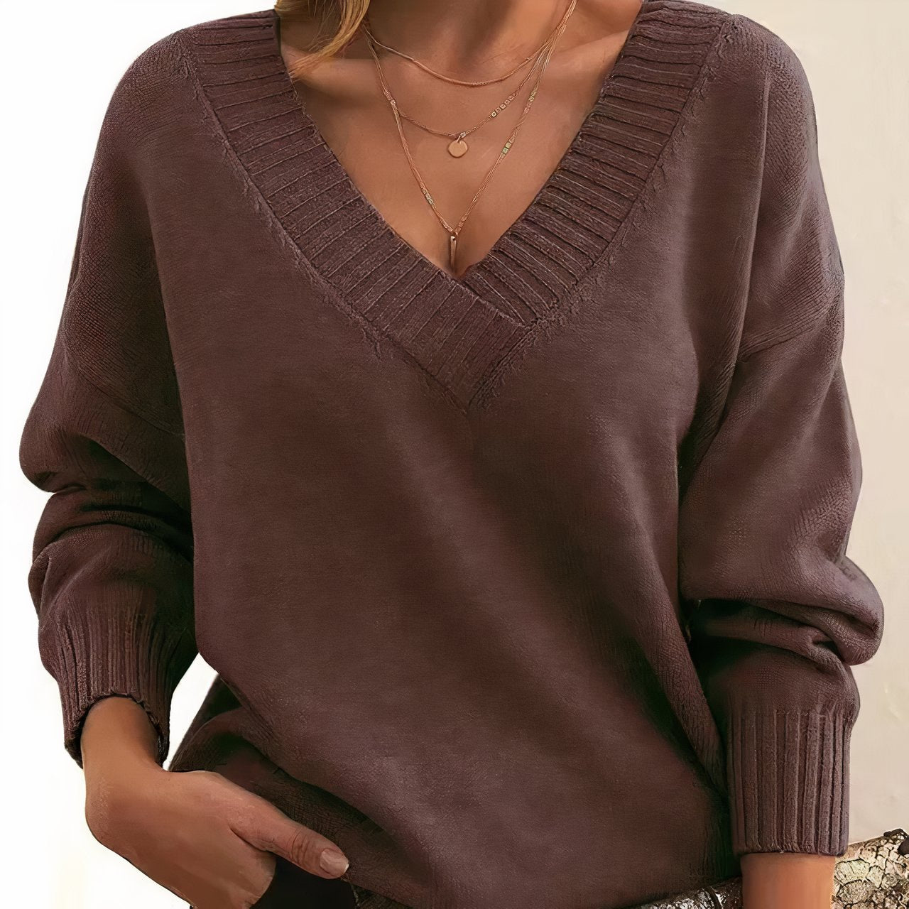 Grace | Women's V-Neck Long Sleeve Cashmere Blend Knit Sweater