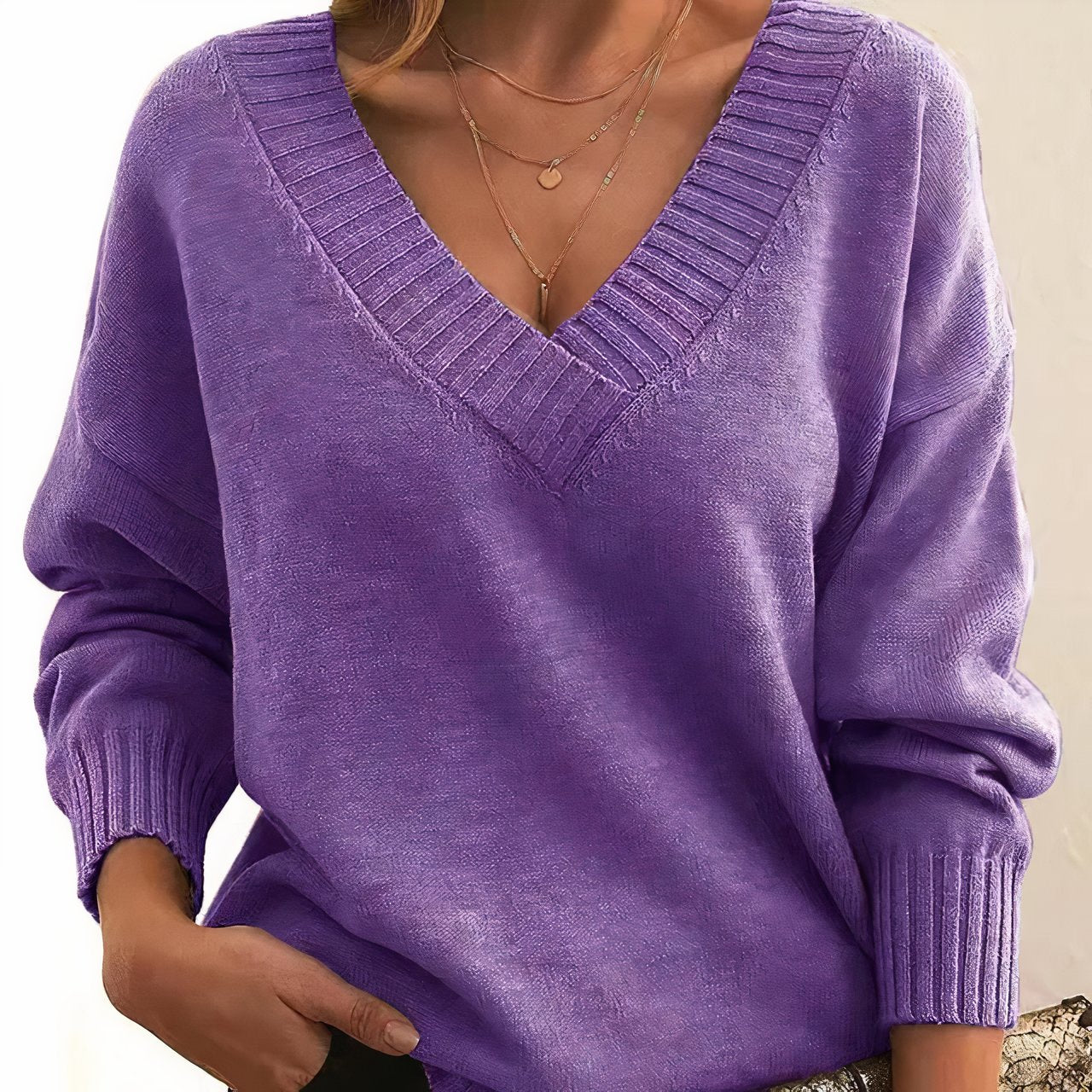 Grace | Women's V-Neck Long Sleeve Cashmere Blend Knit Sweater