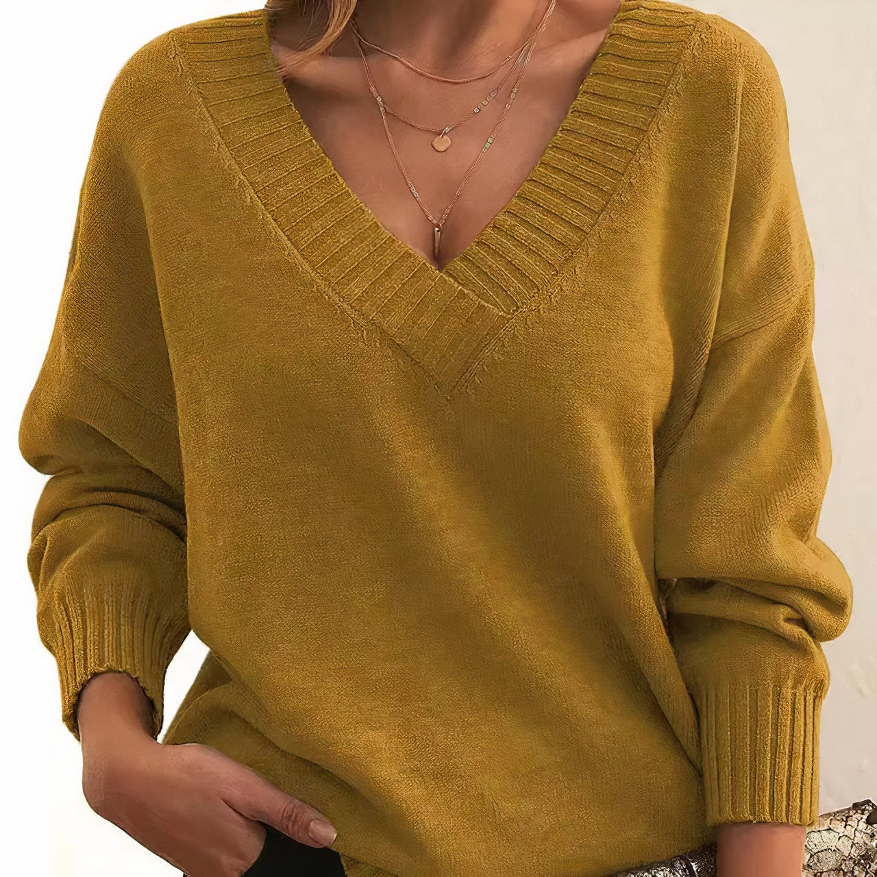 Grace | Women's V-Neck Long Sleeve Cashmere Blend Knit Sweater