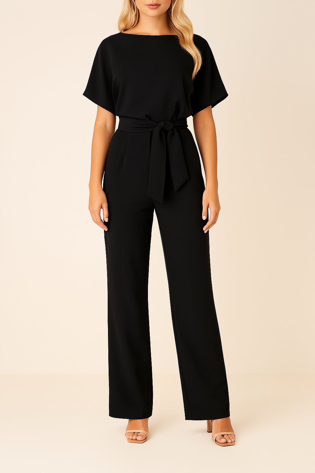 Isabella | Women's Wide Leg Jumpsuit Short Sleeve Belted