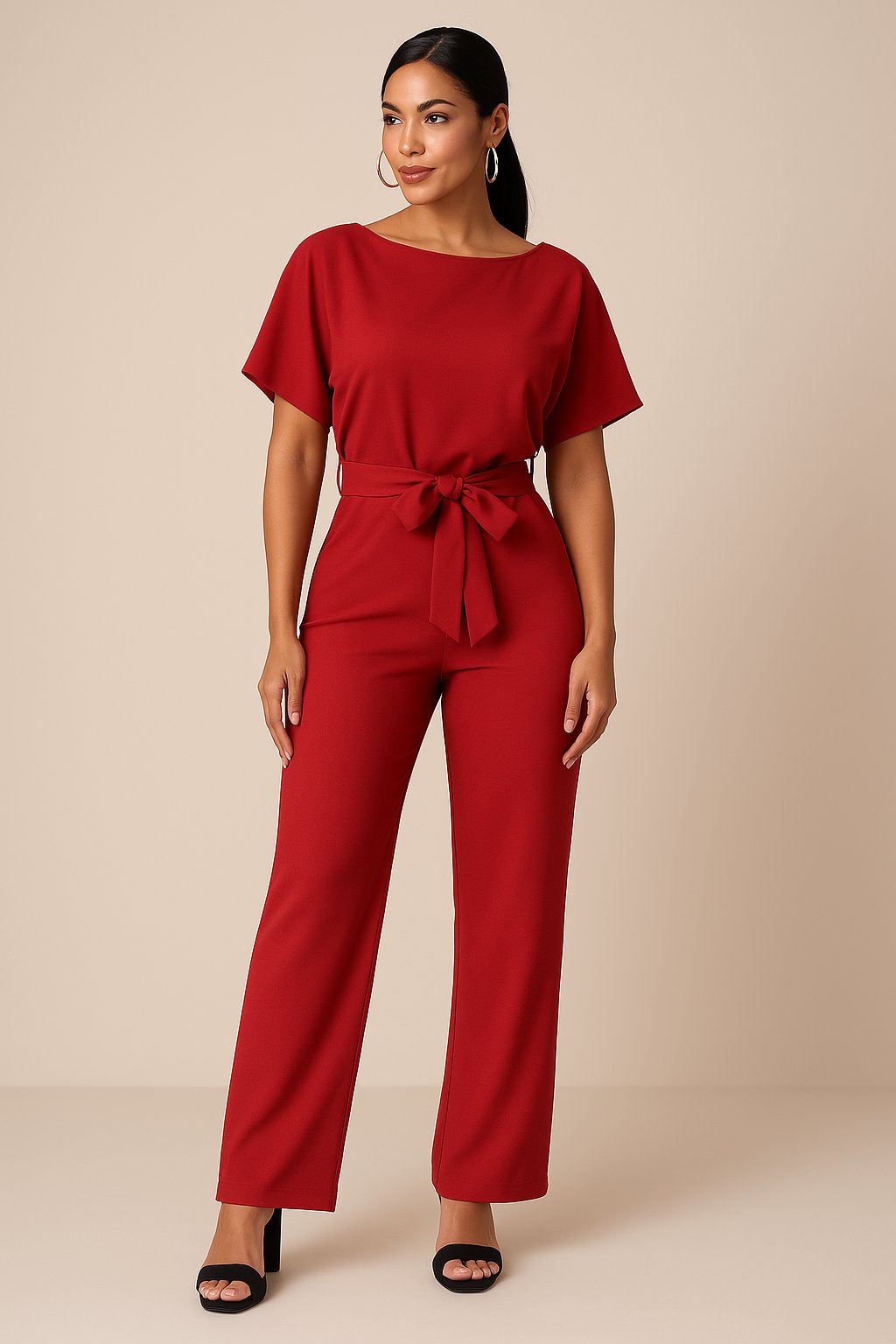 Isabella | Women's Wide Leg Jumpsuit Short Sleeve Belted