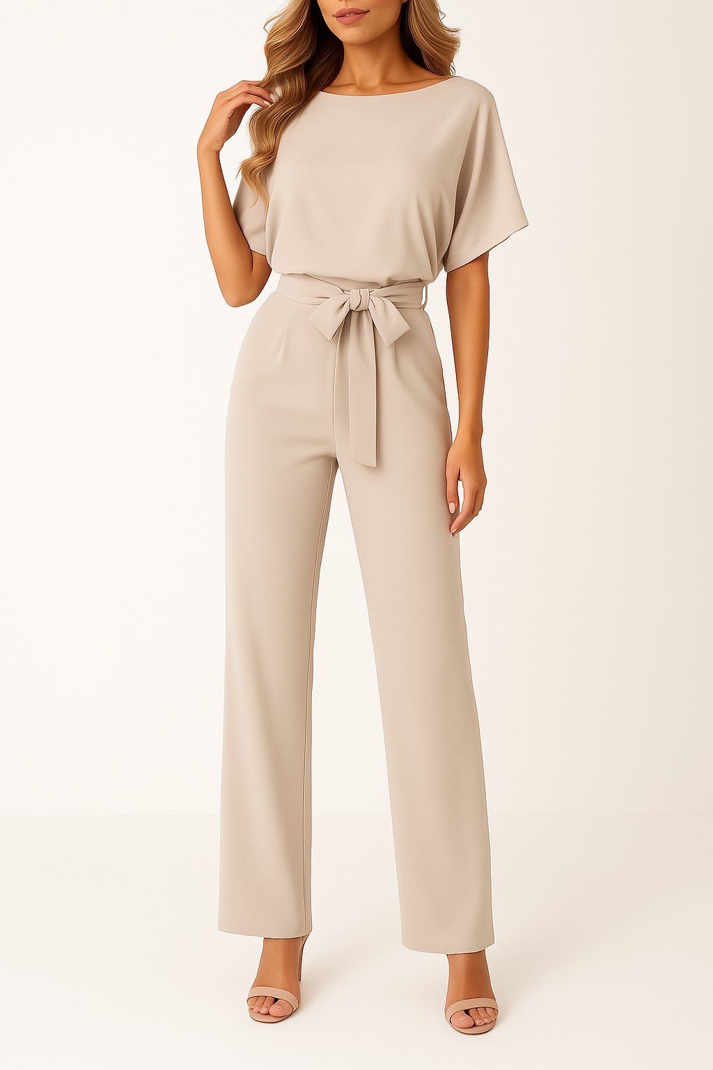 Isabella | Women's Wide Leg Jumpsuit Short Sleeve Belted
