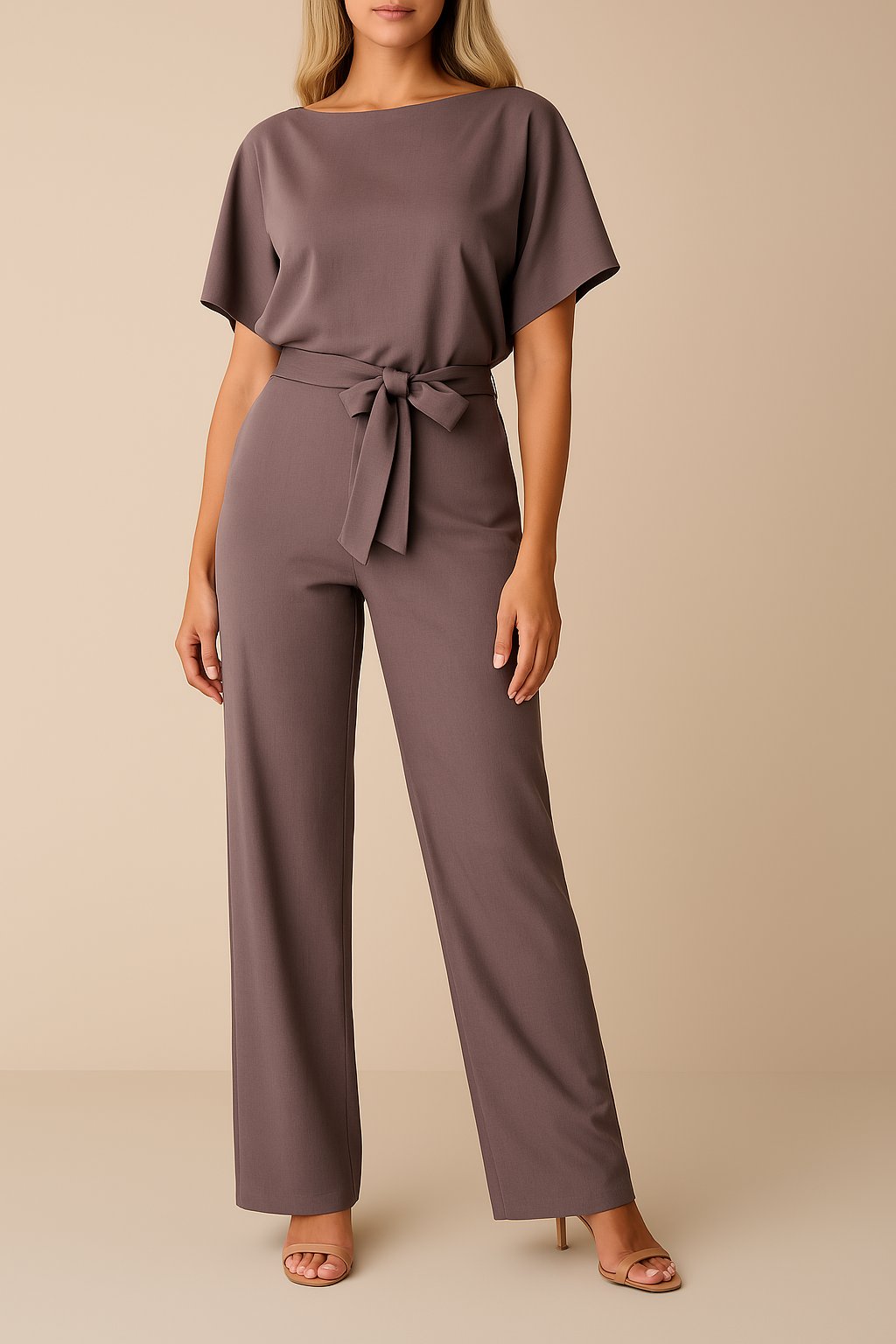 Isabella | Women's Wide Leg Jumpsuit Short Sleeve Belted