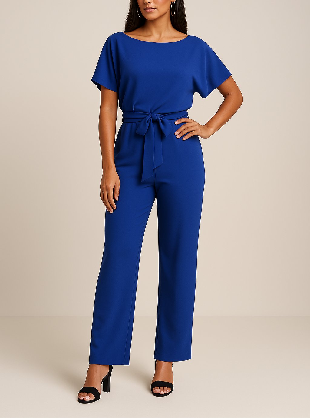 Isabella | Women's Wide Leg Jumpsuit Short Sleeve Belted